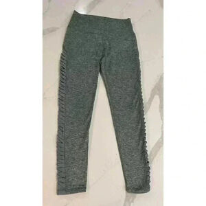 Aerie Leggings Women's Large Green Ruched Mesh Pull On Stretch Chill Play Move